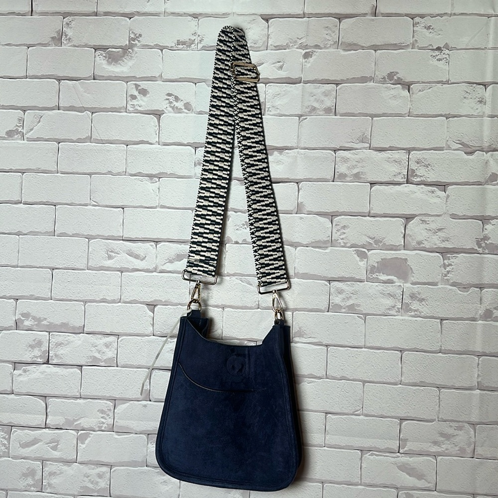 Luxury Suede Ah Dorned Crossbody Purse New York Navy Satchel Gold Hardware  Bag